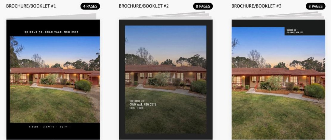 Four and eight page property booklets generated from the shoot