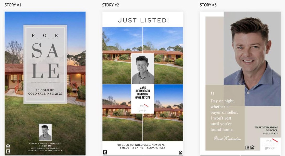 Vertical For Sale and Just Listed story graphics for the same listing